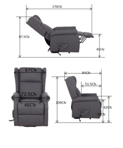 POLTRONA RELAX CON RECLINER ELETTRICO BELLAHOME "BERG" TESSUTO AZZURRO, 72,5X94X109 CM
